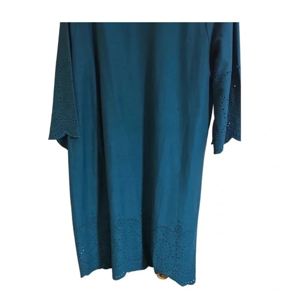 J. Jill Pacific Teal Eyelet Trimmed Cotton Dress Size Large - Picture 6 of 10